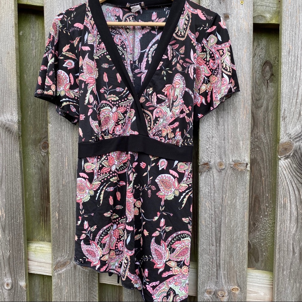 Retro MKM Designs Asymmetrical floral paisley tie back V neck Blouse USA…